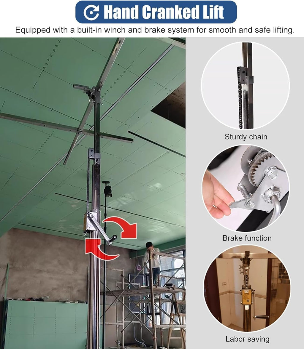Home Improvement Drywall Lifter Hoist, Drywall Lift Jack Tool for Ceiling Residential, Commercial Sheetrock Construction Tool, Lockable Plasterboard Hoist(Max Height 3.2m/10.5ft)