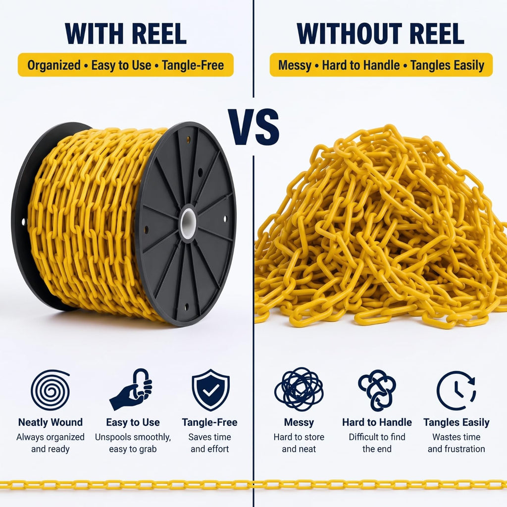 3/16" Yellow Safety Chain on Reel 150FT, Heavy Duty Welded Steel
