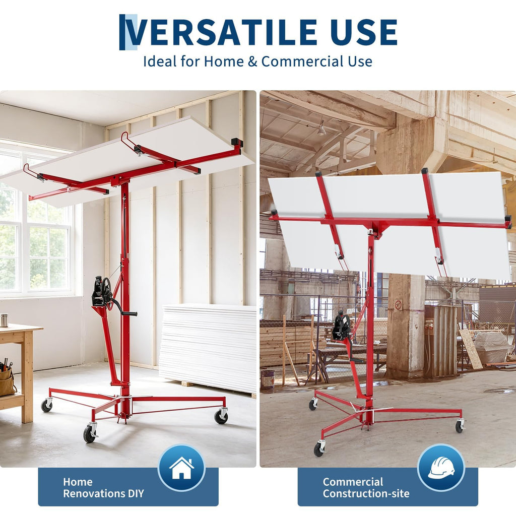 11FT Drywall Lift, Heavy Duty Sheetrock Hoist, Adjustable Height 150 LBS Capacity for Ceiling Wall Installation,Red