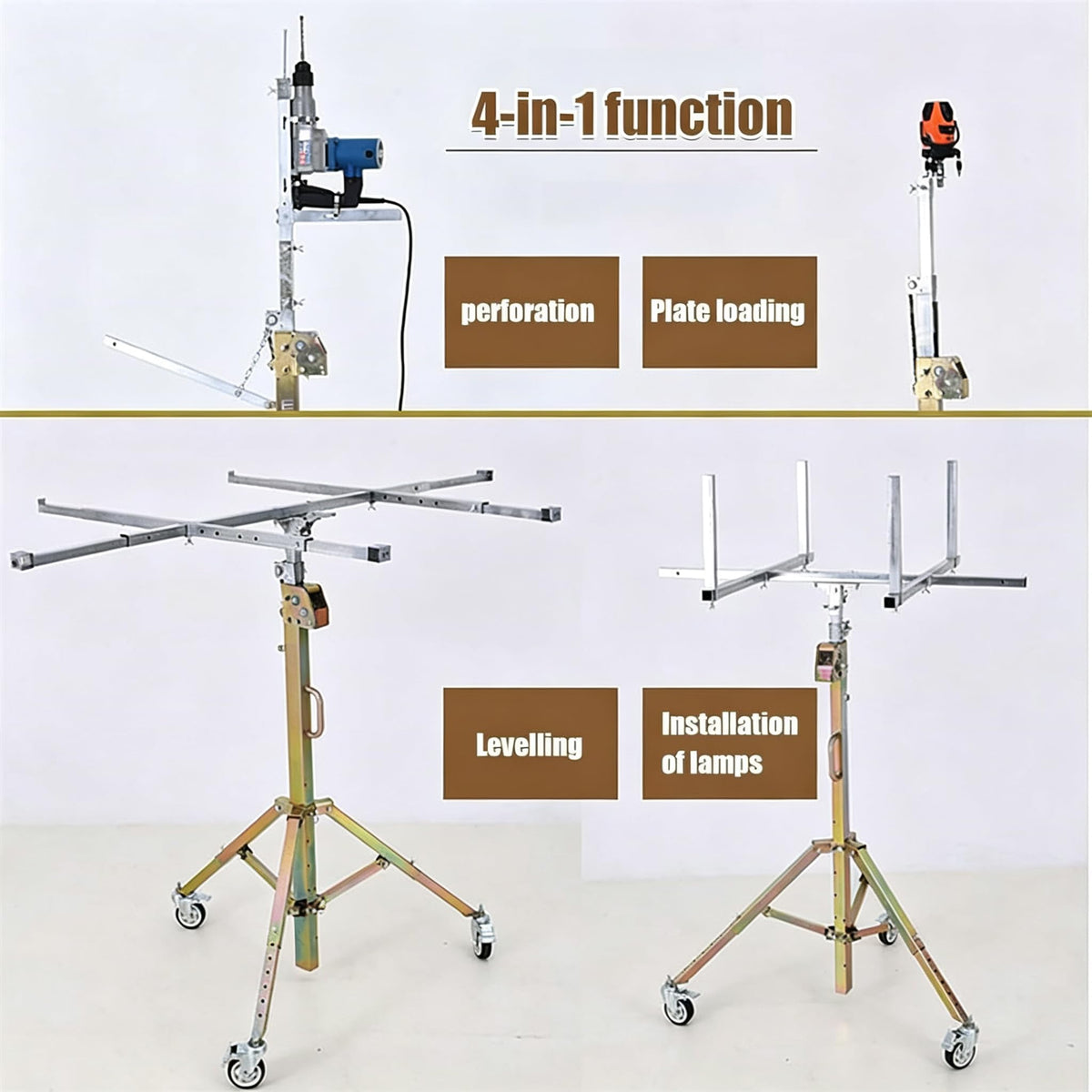 Drywall Lift, Plasterboard Hoist, 4" Lockable Casters, Construction Build (3.5m)