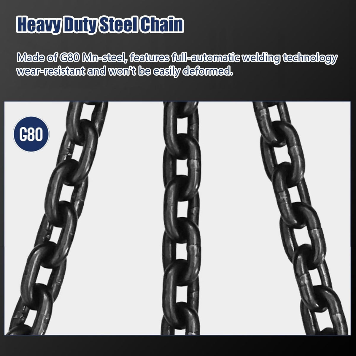 Lifting Chain with 4400lbs Load Capacity, Durable 4-Hook Design for Balanced Lifting, Ideal for Cranes and Heavy Load Handling