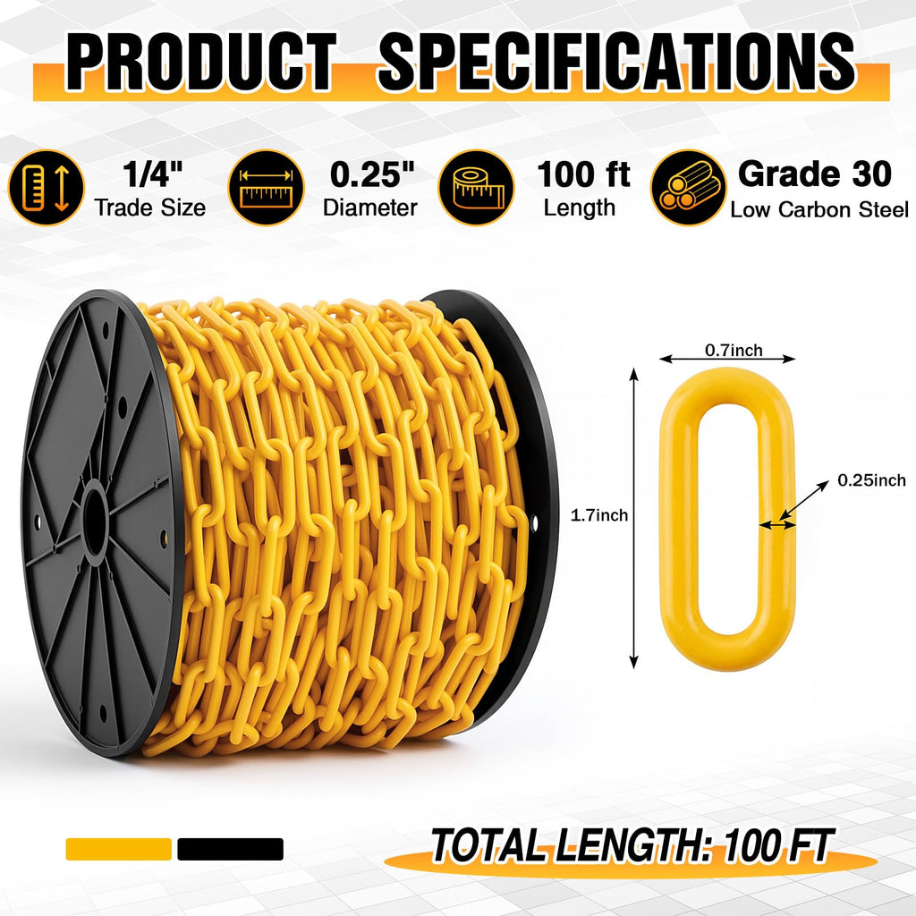 3/16" Yellow Safety Chain on Reel 150FT, Heavy Duty Welded Steel