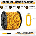3/16" Yellow Safety Chain on Reel 150FT, Heavy Duty Welded Steel
