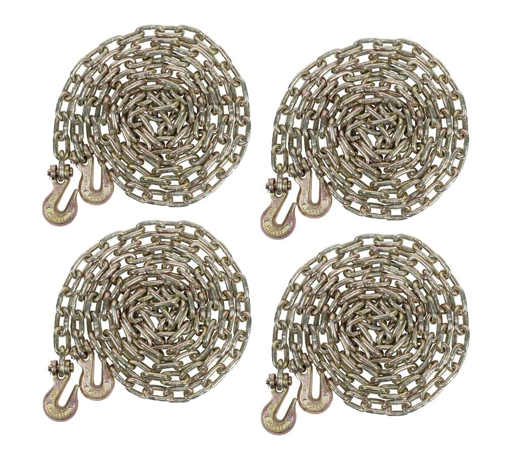 Mytee Products 4 Pack 5/16 Inch x 20 FT Grade 70 Binder Chain with Clevis Grab Hooks - G70 Transport Tow Chain - 4,700 Lbs Working Load Limit