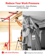 Adjustable Drywall Lift 11FT Heavy Duty - 150Lb Capacity Steel Panel Hoist with Telescopic Arm & Locking Wheels, Single Person Drywall Lifter, Sheetrock Lift for Ceiling Installation