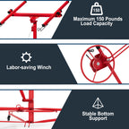 Drywall Lift 16 Ft,Sheetrock Lift Drywall Lifter,150LBS Heavy Duty Rolling Lifter Panel,Hoist Jack with 360° Adjustable Telescopic Arm & 3 Lockable Wheels, Red