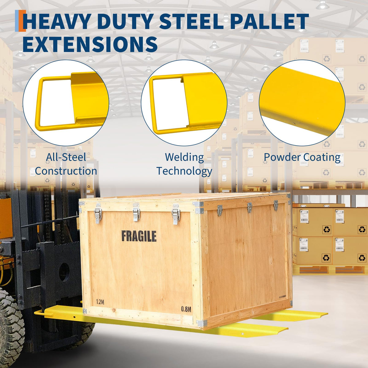 96 Inch Forklift Extensions, 4400 Lbs Capacity Pallet Fork Extensions