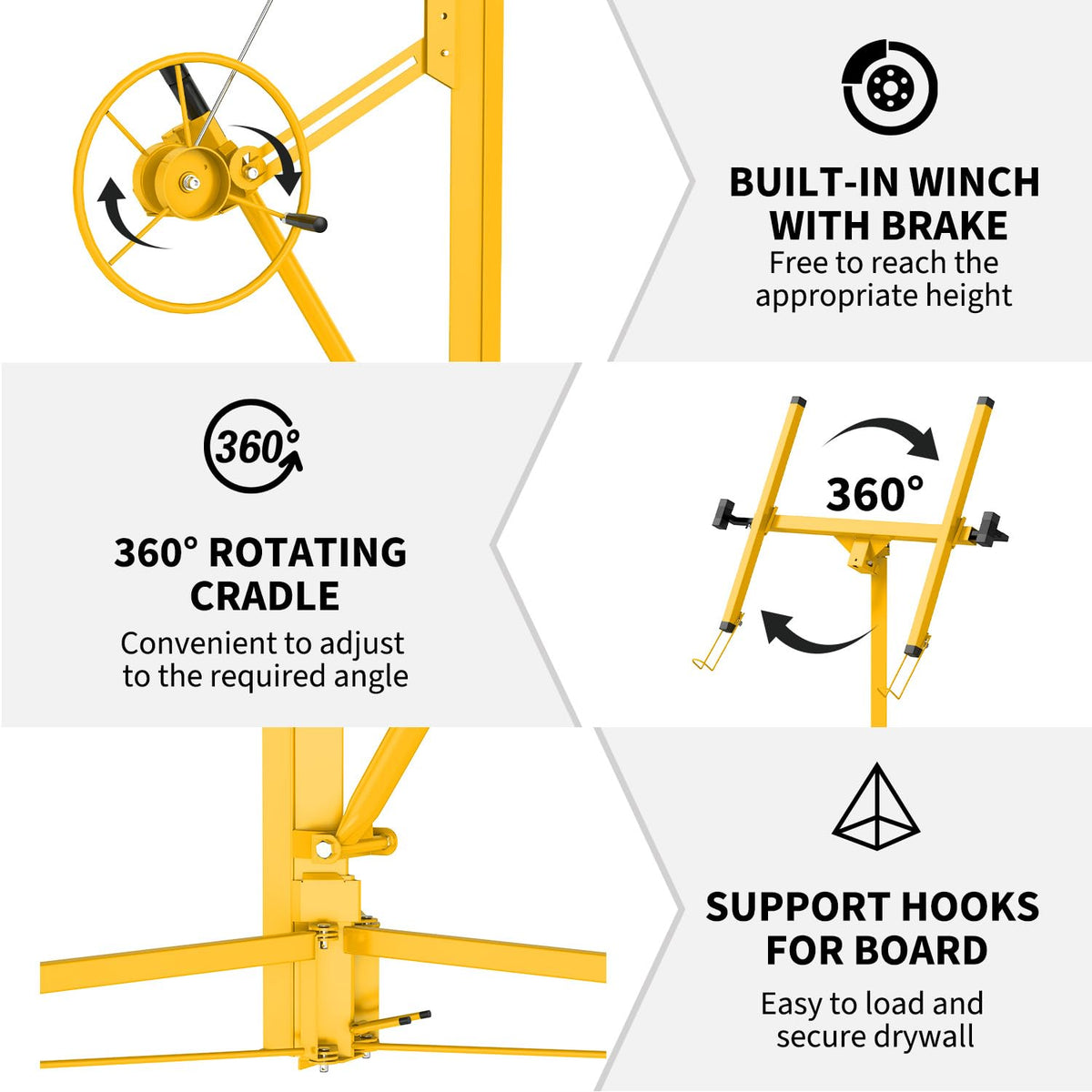 Heavy-Duty 11 ft Drywall Lift - 150 lb Sheetrock Hoist Jack, 4-9.5 ft Telescoping Arm, 360° Adjustable Head, 3 Locking Wheels for Ceiling Installation