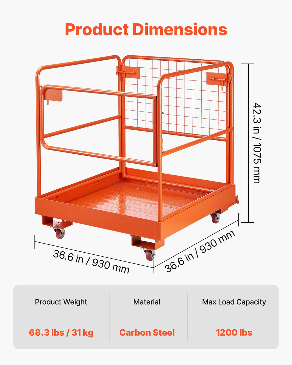 VEVOR Forklift Man Basket, 36.6 x 36.6 in Forklift Safety Cage