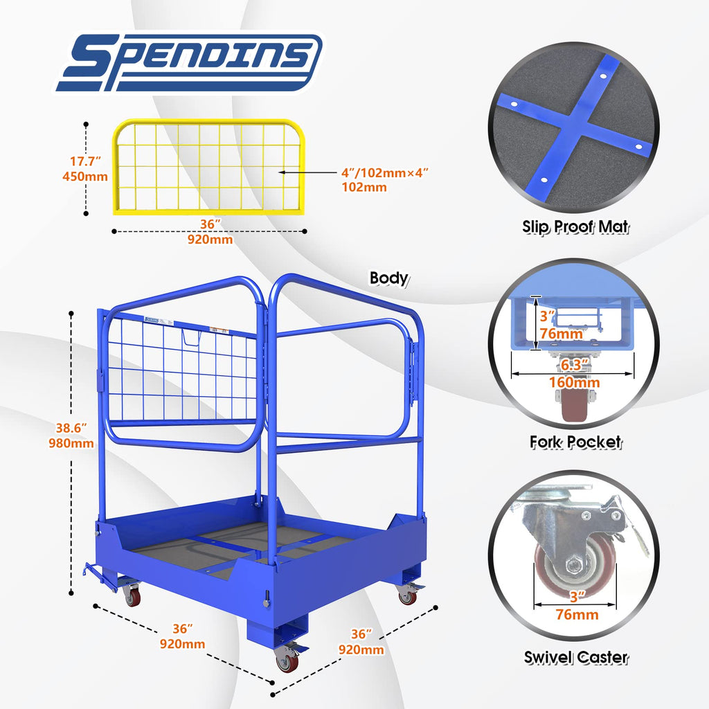 36.2"x36.2" Forklift Safety Cage, Foldable Work Platform 1152LB