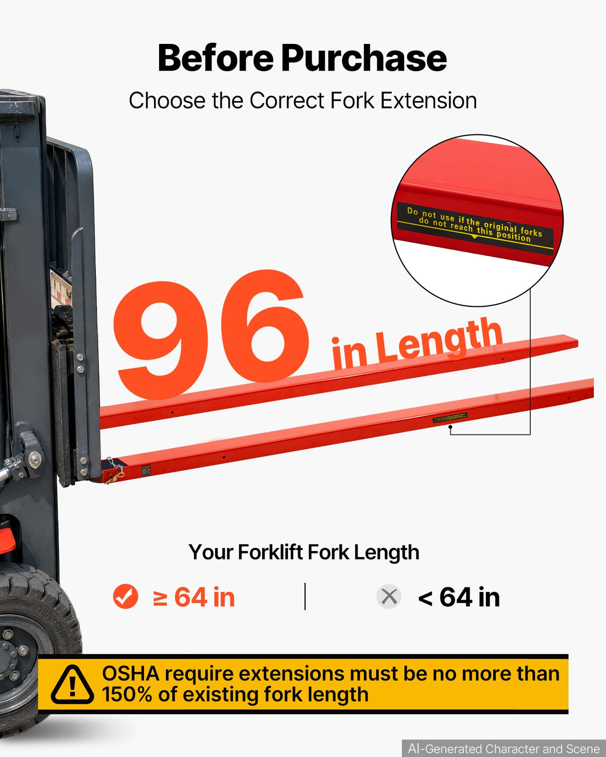 VEVOR Forklift Extensions 96 x 4.5 in, 5500 lbs Load Capacity & Bottom Lock
