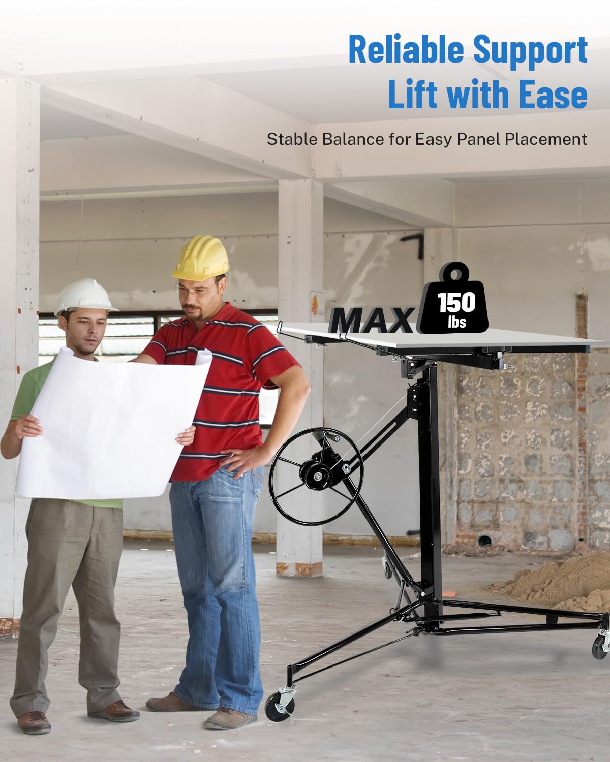11 ft Drywall Lift Jack 150LB, 3.5–11FT Telescoping Panel Hoist with 60° Tilt & 360° Rotation, Heavy-Duty Carbon Steel Sheetrock Lifter, Locking Casters for Ceiling & Wall Installation