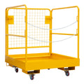 GarveeTech Forklift Safety Cage, Aerial Rails 36 in x 36 in Heavy Duty Steel Forklift Safety Work Platform with 4 Universal Wheels Fold Down Lift Basket 1200 LBS Capacity