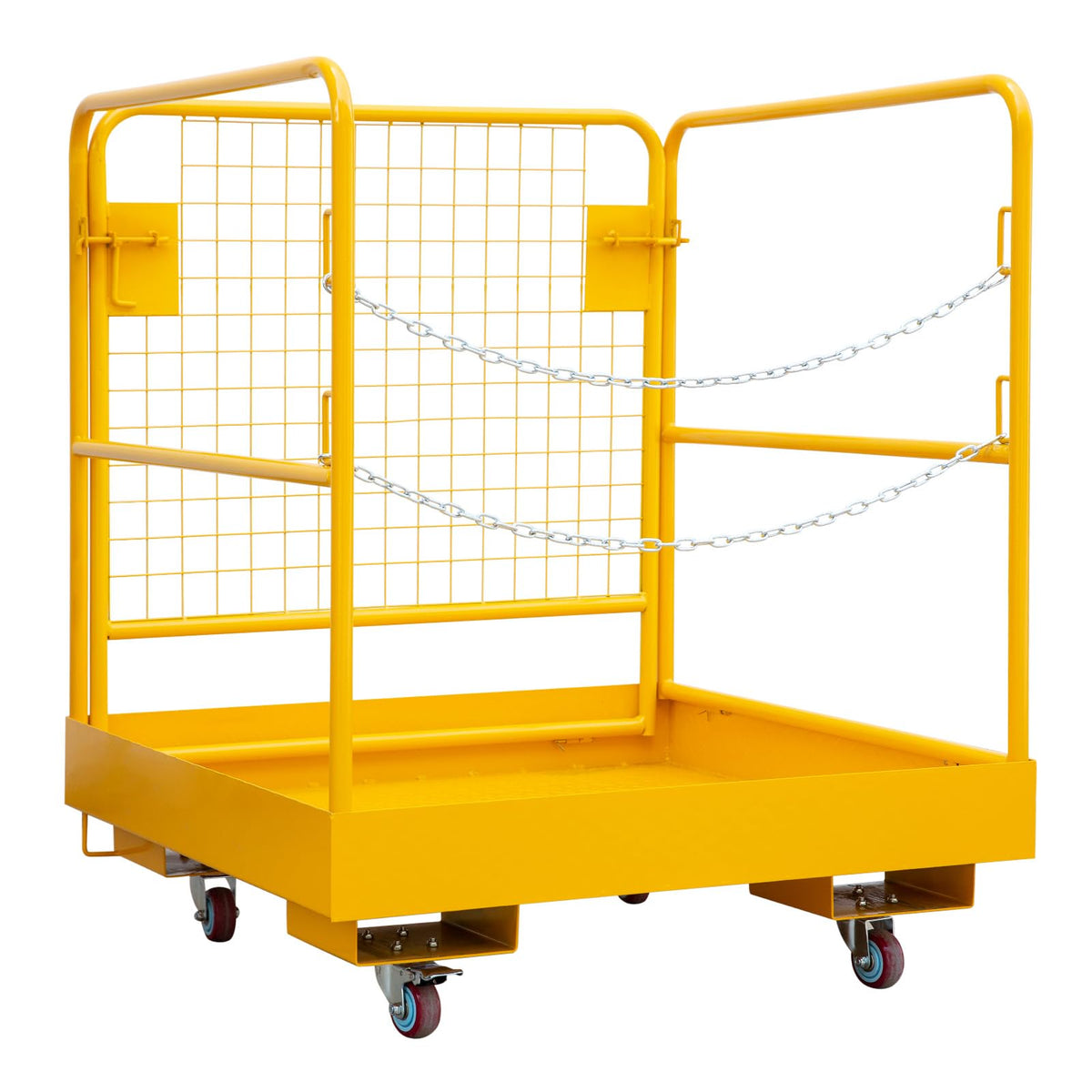 GarveeTech Forklift Safety Cage, Aerial Rails 36 in x 36 in Heavy Duty Steel Forklift Safety Work Platform with 4 Universal Wheels Fold Down Lift Basket 1200 LBS Capacity