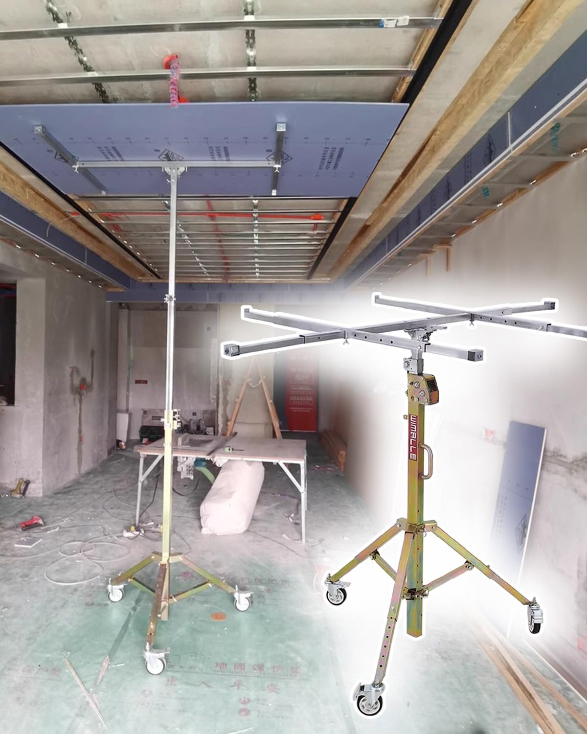 ZIMGOD Ceiling Sheetrock Lift Drywall Lift, 10 11.5 13ft Drywall Panel Hoist with Wheels, Portable Drywall Jack Construction Tools for Commercial Residential(Max Height 3.0m/9.8ft)