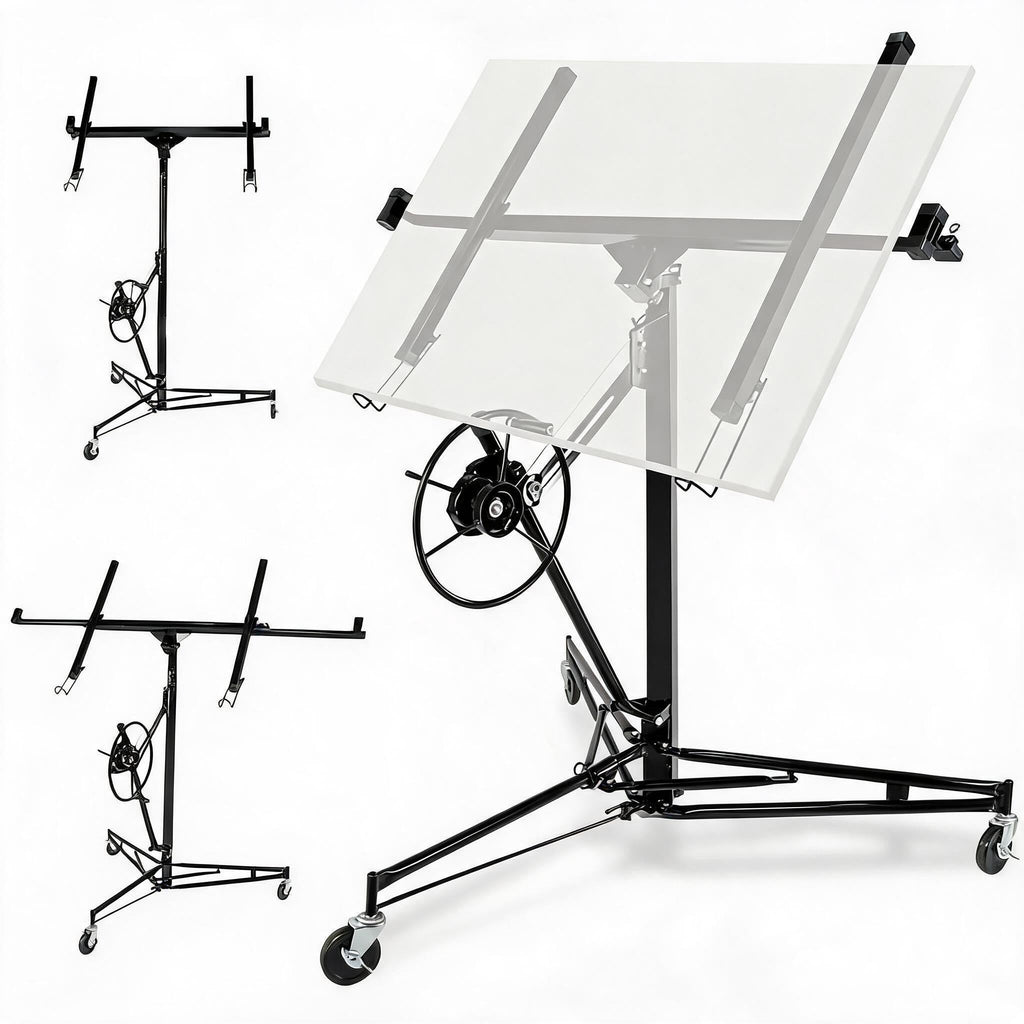 Heavy Duty 11FT Drywall Panel Lift, Telescopic Steel Arm & Locking Wheels