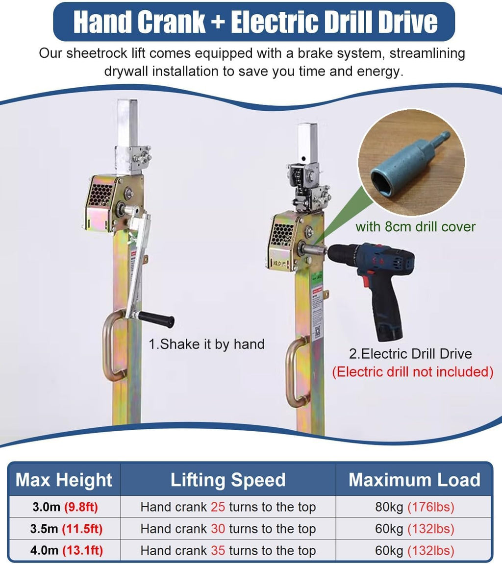 10 11.5 13ft Drywall Panel Hoist with Wheels, Ceiling Sheetrock Lift Drywall Lift, Portable Drywall Jack Construction Tools for Commercial Residential(Max Height 3.0m/9.8ft)