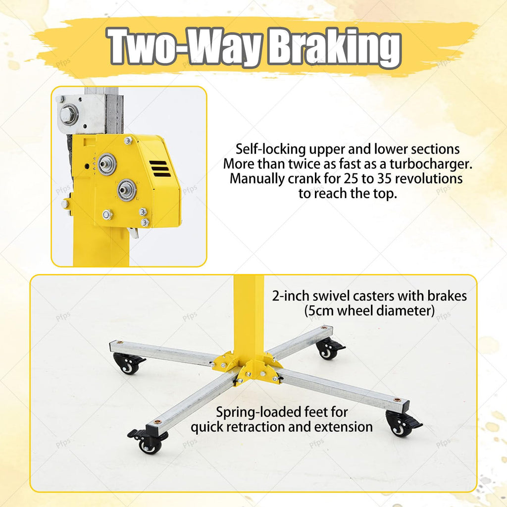 150LBS Sheetrock Jack Lift, Dual-Power System with Safety Self-Lock, 4 Lockable Wheels, Drywall Hoist for Solo Workers Overhead Installation 3.5M