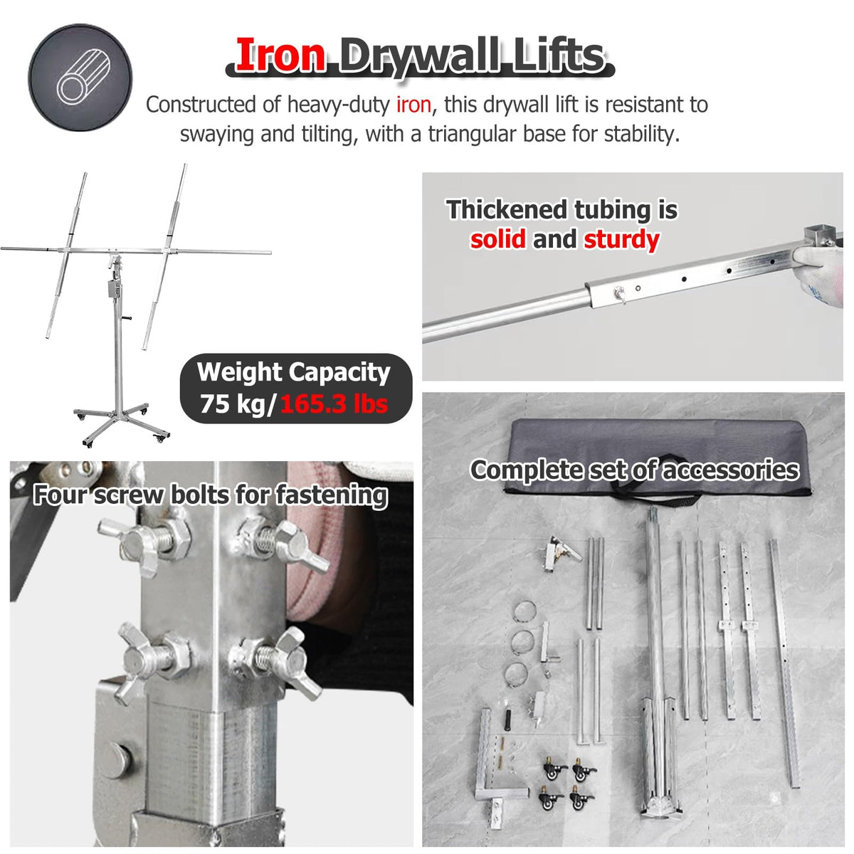 Sheetrock Lift Drywall Lift Heavy Duty - 360° Adjustable Drywall Jack Lift for Ceiling And Walls with Organizer Bag - Drywall Lift Panel Rolling Hoist Jack Lifter w/Telescopic Arm(H 3.2m/10.5ft)