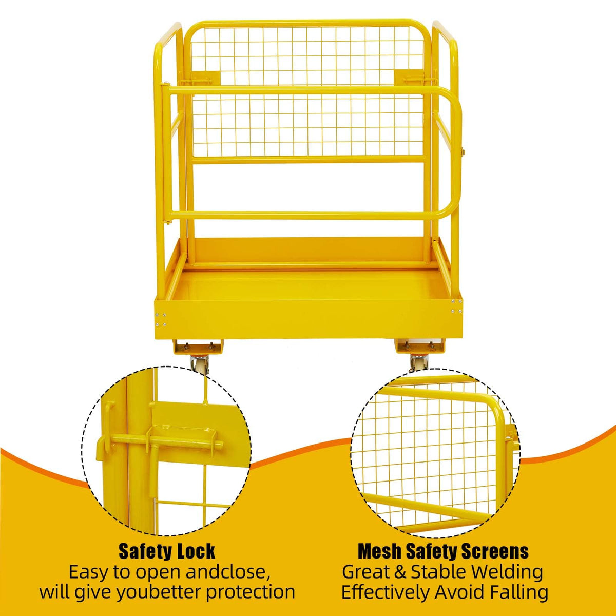 GarveeTech Forklift Safety Cage, 36 in x36 in inch Heavy Duty Collapsible Forklift Work Platform,1200 LBS Capacity with 4 Universal Wheels, for Most Aerial Jobs