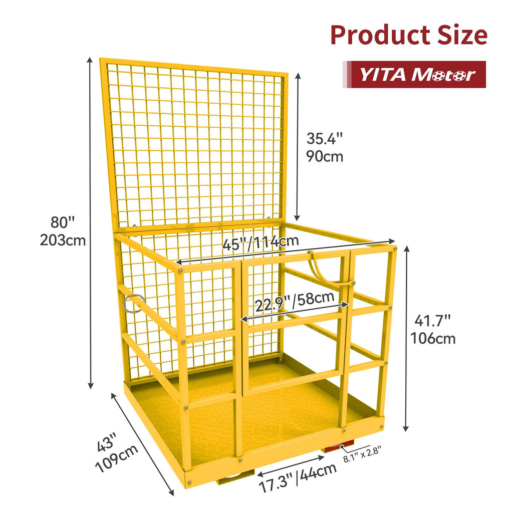 YITAMOTOR 43"x45" Forklift Safety Cage, 1400lbs Basket Platform w/Strap