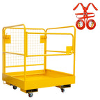 36"x36" Foldable Forklift Safety Cage, 1200LBS Yellow Capacity Work Platform with Safety Harness & 4 Wheels Aerial Platform for Lifting Loader