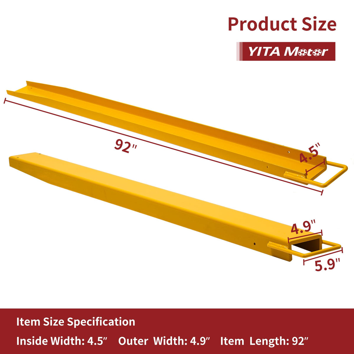 YITAMOTOR 92"x4.5" Forklift Extensions, Heavy Duty Fork Extender Reach
