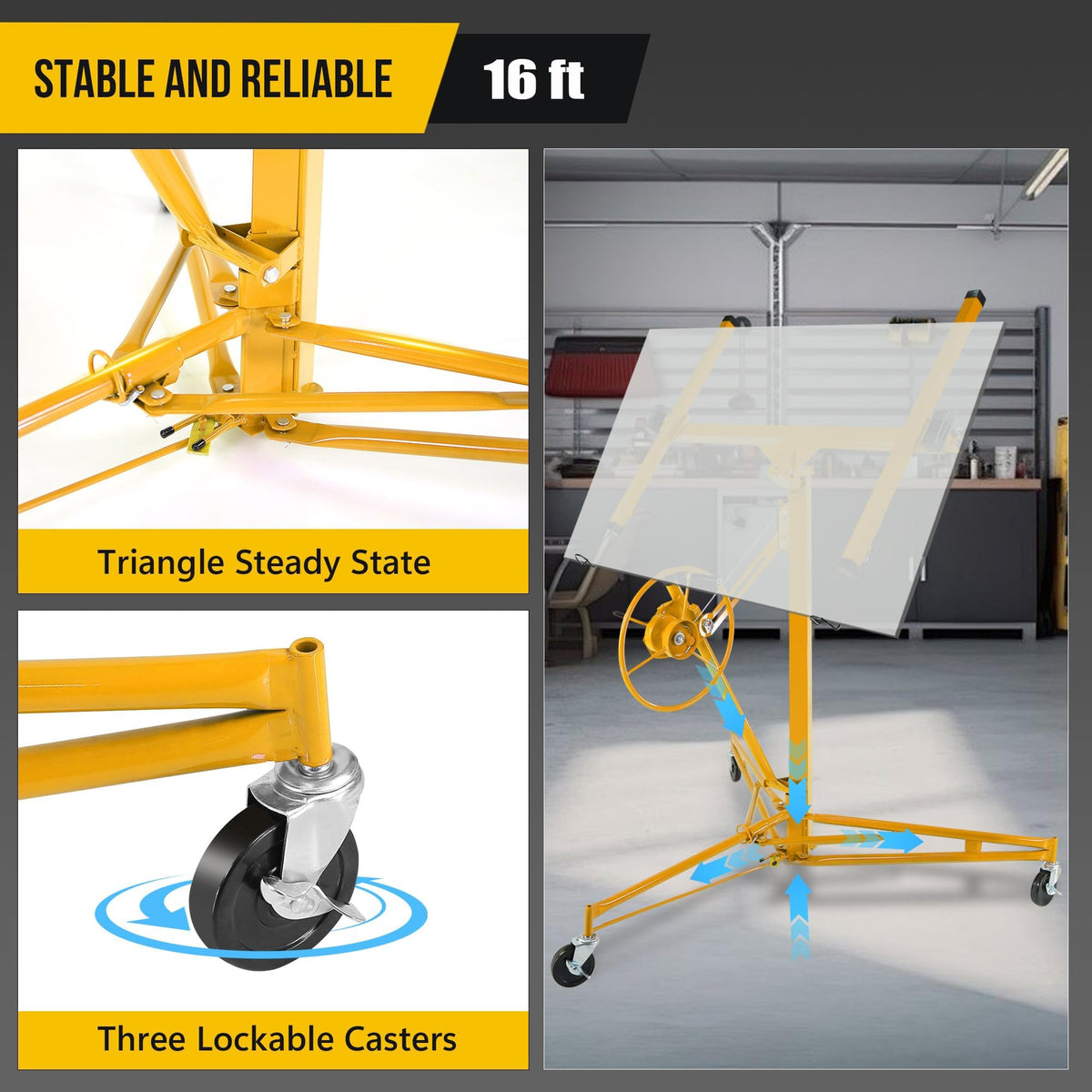 One-Person Drywall Lift Panel Hoist, 150 Lb Heavy-Duty Steel Sheetrock Jack