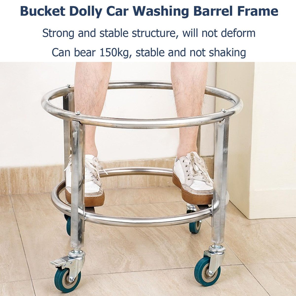 Heavy Duty Barrel Dolly Cart with 360° Swivel Casters, Stainless Steel Drum Caddy, Multi-Size Bucket Roller Base for Wine/Meal Containers, Portable Removable Bucket Mover,Style 1,Siameter 55cm