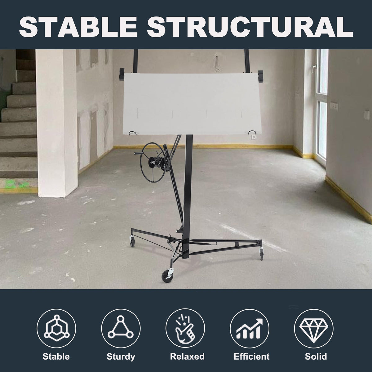11FT Drywall Lift, 150LB Capacity Sheetrock Panel Hoist, Sheetrock Lifter tools with 3 Lockable Caster Wheels, 360° Rotatable Telescopic Arm for Ceiling Work (Black, 11FT)