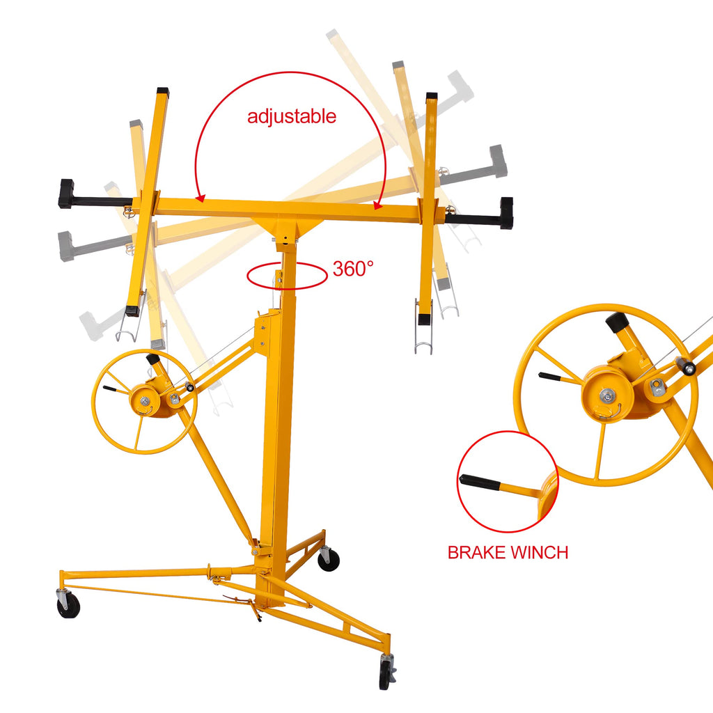 Versatile Drywall Lift with 11ft Reach, 150lb Capacity, Ideal for Single-Person Use, Resistent Steel Construction, Adjustable Telescopic Arm for 4' x 16' Panels, Effortless Assembly, Portable Design