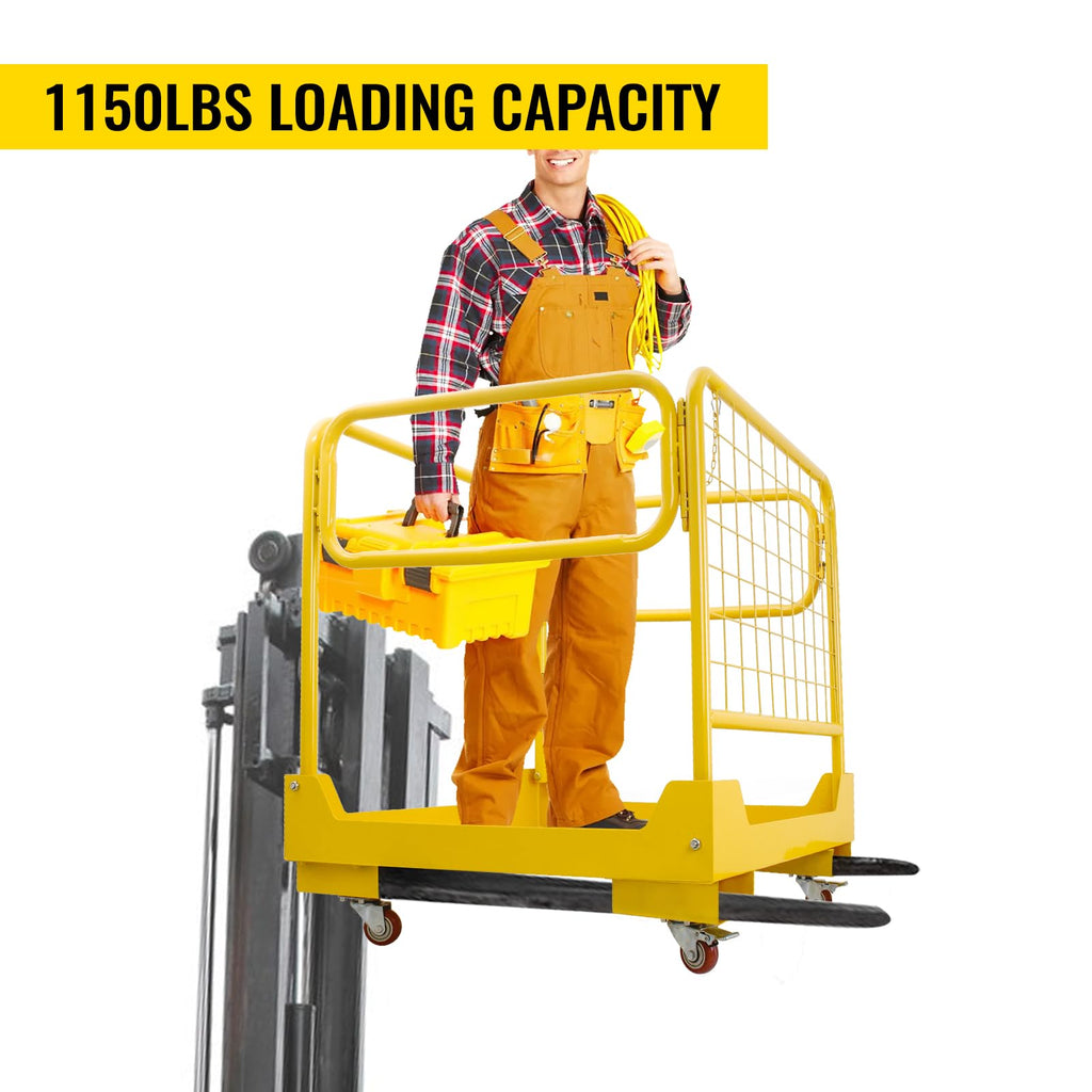 36''x36'' Forklift Safety Cage, Forklift Work Platform 1200LBS Capacity with 4 Universal Swivel Wheels Collapsible Lift Basket Aerial Rails Aerial Platform