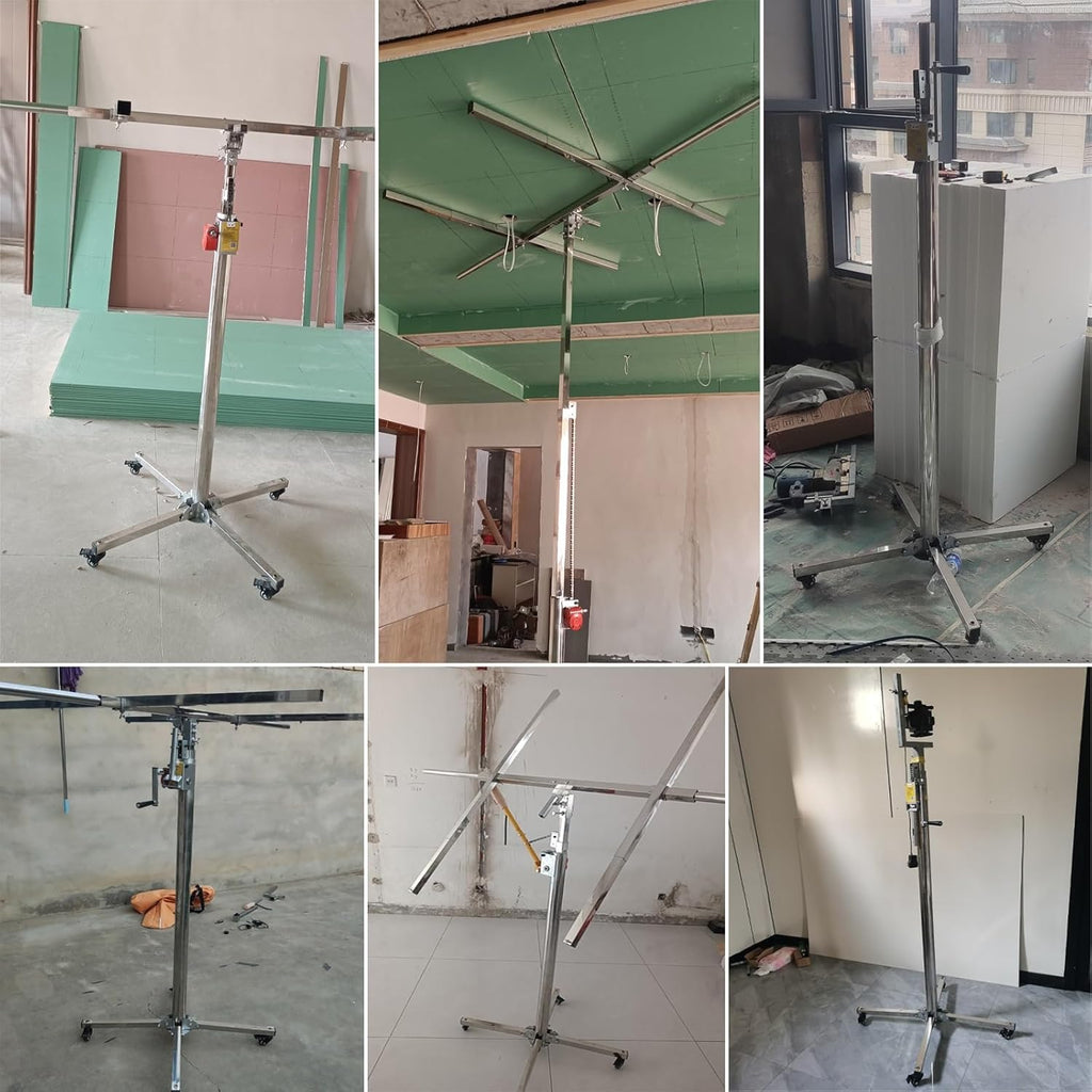Lockable Board Sheetrock Lift for Site Construction - 110 Lbs Load Capacity Panel Hoist Lift w/Adjustable Telescopic Arm - Tiltable Rotation Panel(Max H 3.2m/126in/10.5ft)