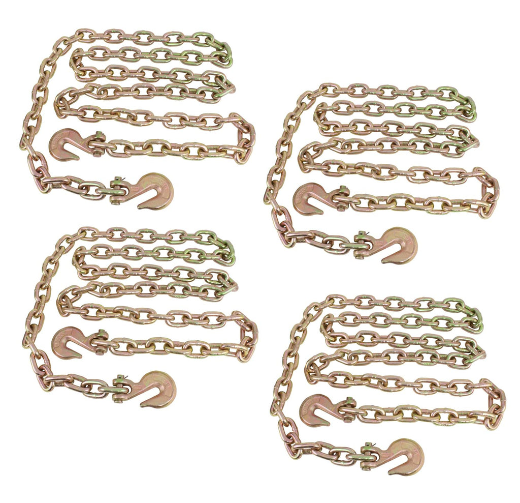 Mytee Products 4 Pack 1/2 Inch x 16 FT Grade 70 Binder Chain with Clevis Grab Hooks - G70 Transport Tow Chain - 11,300 Lbs Working Load Limit