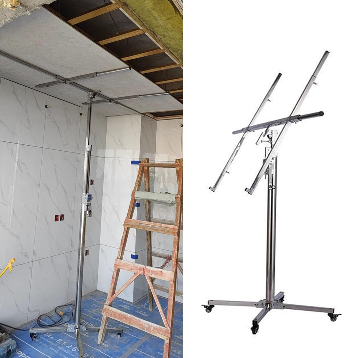 Drywall Lift Heavy Duty Drywall Panel Lifter for Ceilings, Stainless Steels Plaster Board Hoist, Construction Lockable Tool, 50kg Mobile Sheetrock Rise Assist(2.8m(9ft))
