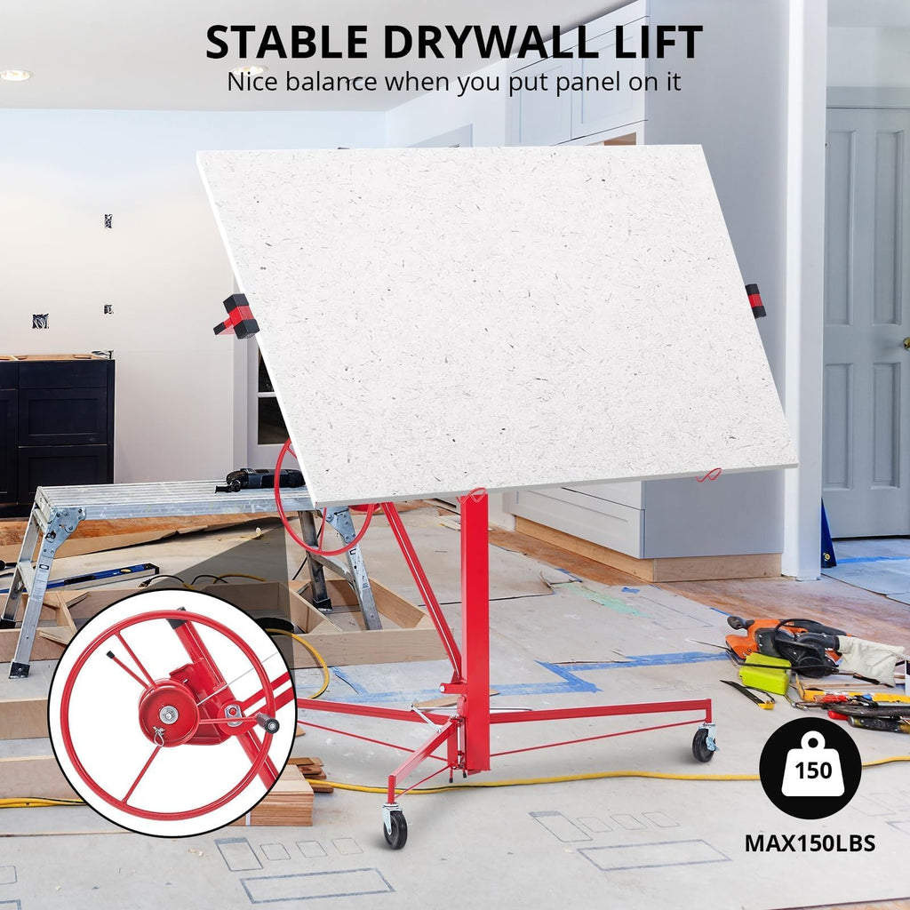 11 ft 150 lb Drywall Lift, Adjustable Red Sheetrock Panel Hoist