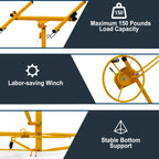 Drywall Lift 13 Ft,Sheetrock Lift Drywall Lifter,150LBS Heavy Duty Rolling Lifter Panel,Hoist Jack with 360° Adjustable Telescopic Arm & 3 Lockable Wheels,Yellow