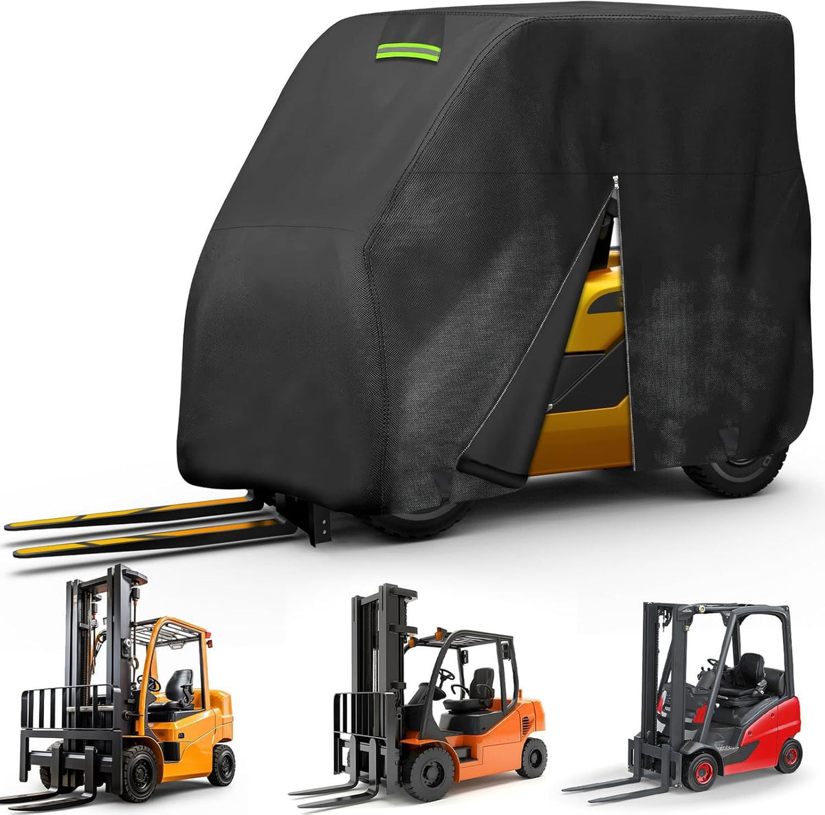 Forklift Cover for Outdoor Storage for Toyota Material Handling 7FDU25 1998-2015, Full-Cover Forklift Truck Protector with Zippered Side Access and Reflective Strips
