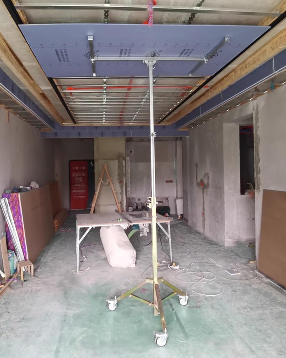 ZIMGOD Rolling Drywall Lifter Hoist Jack, Adjustable Height Sheetrock Lift, 10' 11.5' 13' Drywall Panel Lifting Tools, Heavy Duty Plasterboard Sheet Lifter(Max Height 3.0m/9.8ft)