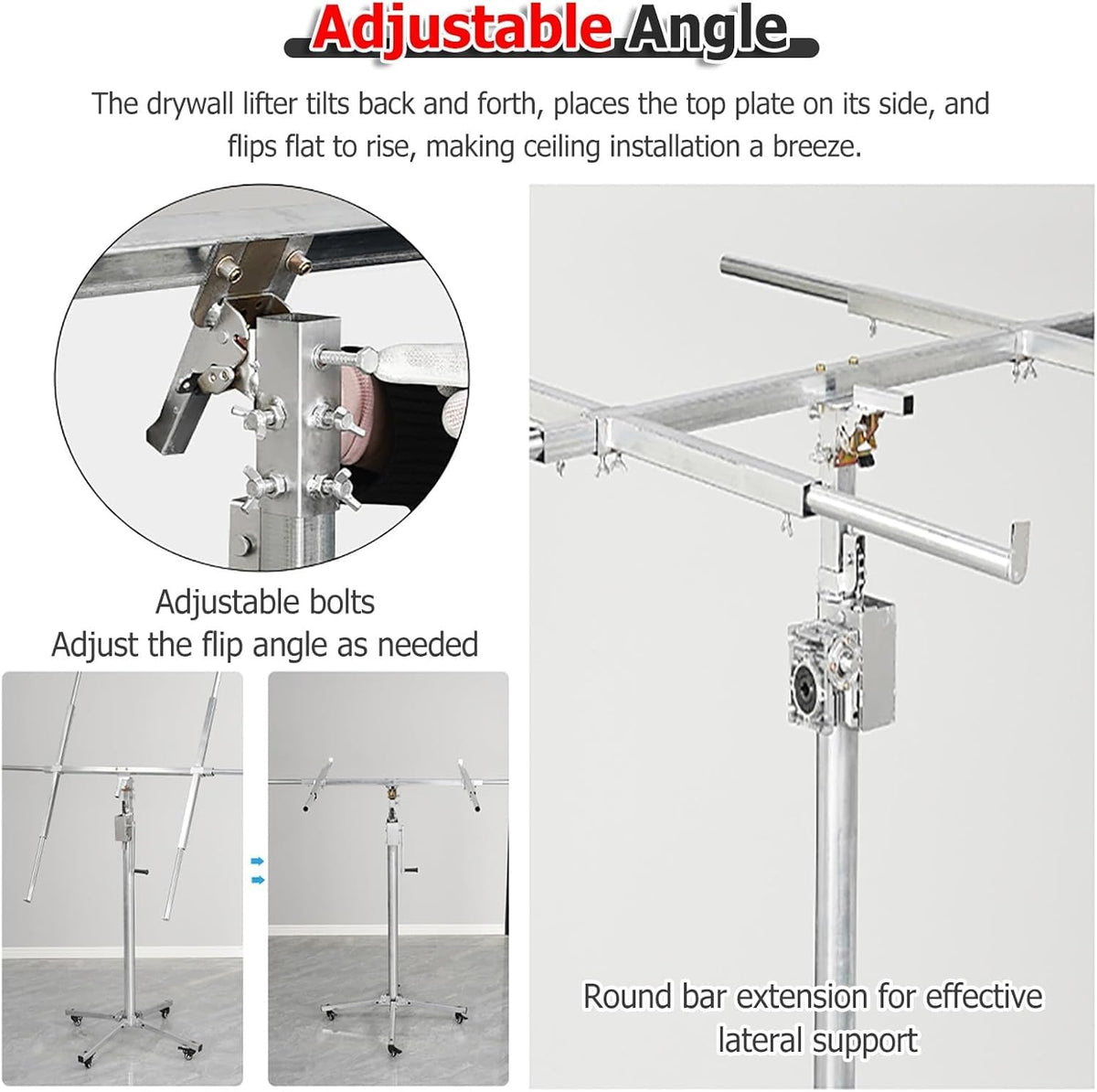 Drywall Panel Hoist Jack for Ceiling With 4 Lockable Wheels - 3.2m 3.8m Tall Sheetrock Lift Drywall Lift Heavy Duty for Home Improvement(H 3.8m/12.4ft+storage bag)