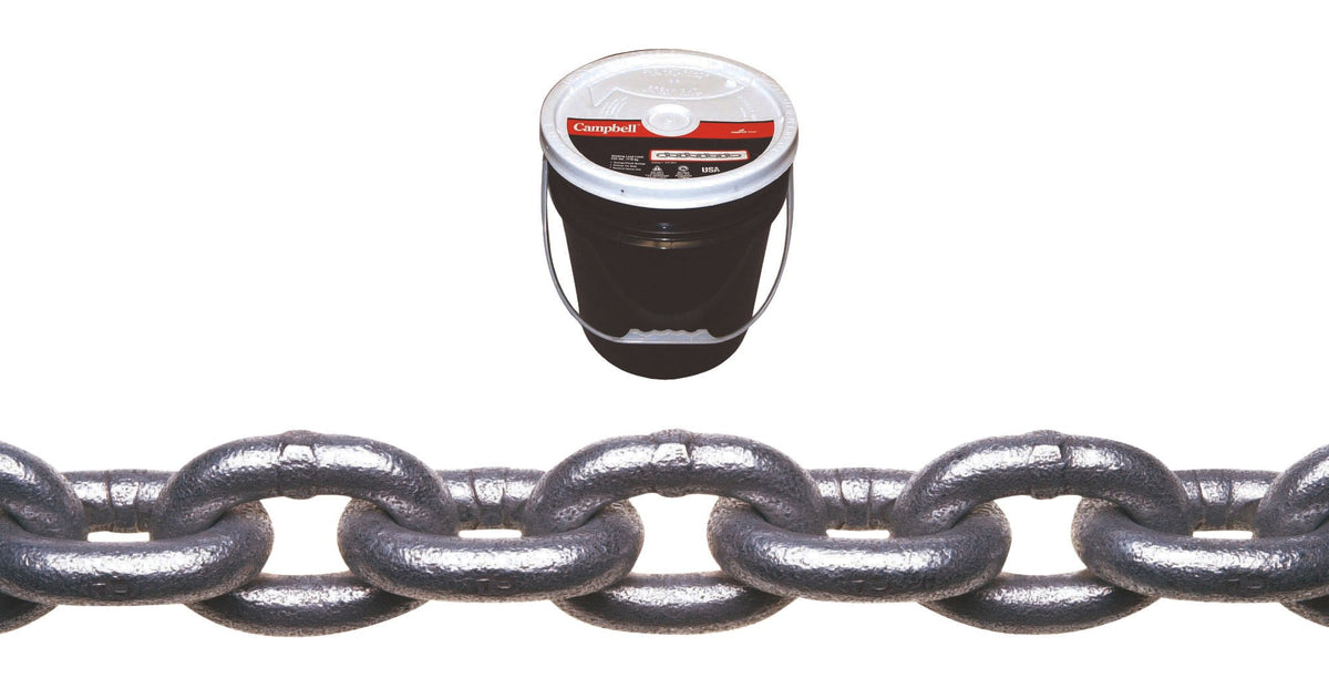 Campbell 0140433 System 3 Grade 30 Low Carbon Steel Proof Coil Chain in Round Pail, Hot Galvanized, 1/4" Trade, 0.26" Diameter, 141' Length, 1300 lbs Load Capacity