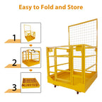 43"X45" Forklift Safety Cage, 1400 LBS Yellow Capacity Forklift Work Platform with Lockable Swivel Wheels, Safety Harness & Lock, Collapsible Lift Basket Aerial Platform for Lifting Loader