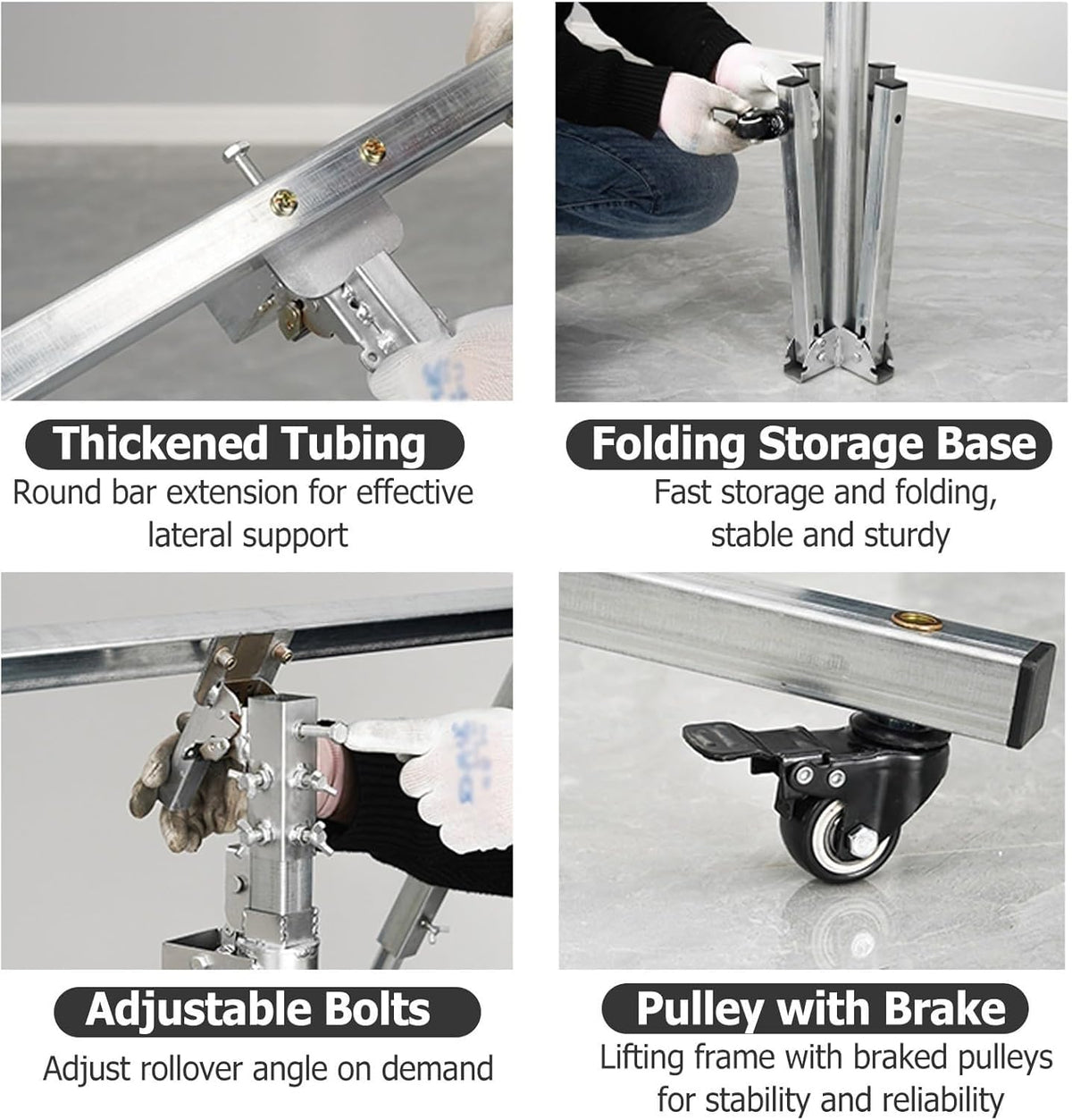 Drywall Panel Hoist Jack for Ceiling With 4 Lockable Wheels - 3.2m 3.8m Tall Sheetrock Lift Drywall Lift Heavy Duty for Home Improvement(H 3.8m/12.4ft+storage bag)