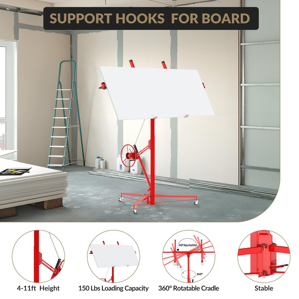 16ft Drywall Lifter Panel Hoist with Wheels,150 LBS Capacity