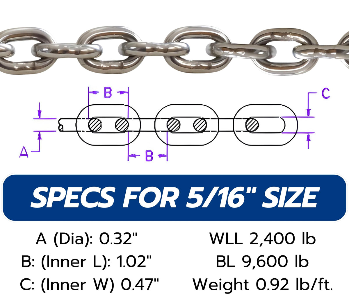 ISO G43 Anchor Chain - High Test 144 µm Micro Premium Marine Thick Hot Dipped Galvanized NACM-Grade Anchor Chain (Choose Size and Length)