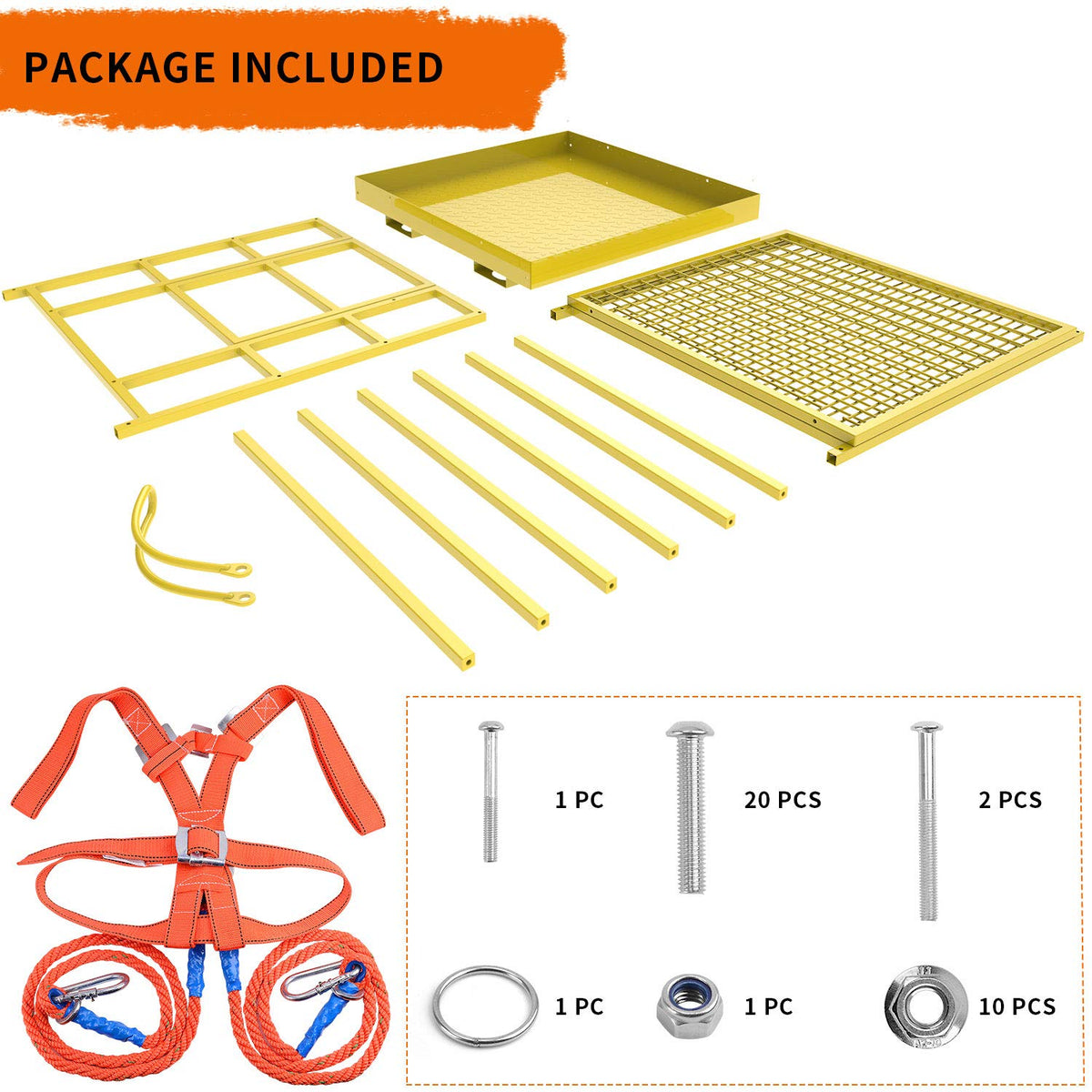 Forklift Safety Cage, 43"x45" Forklift Man Basket,1300lbs Capacity Forklift Work Platform, Forklift Aerial Platform 2-Man Collapsible Lift Basket for Lifting Loader