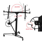 11FT Drywall Lift Sheetrock Lift, 150LBS Capacity, Drywall Lift Panel Hoist with Telescopic Arm, Drywall Jack Lift with 3 Lockable Wheels for Home Improvement, 4'x16' Panel Size, Black