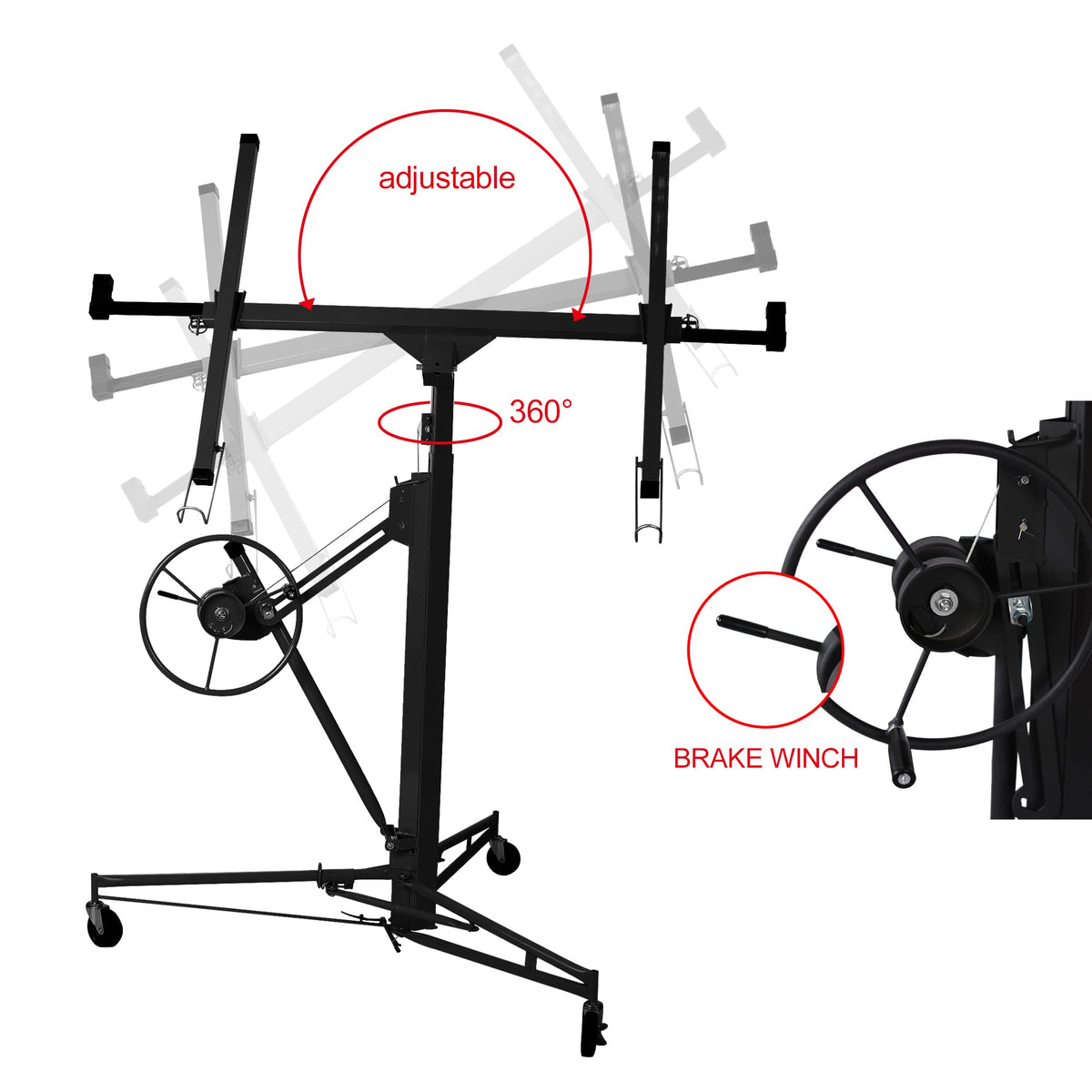 11ft Drywall Rolling Lifter Panel Hoist, 150lb Sheetrock Jack Tool for Home