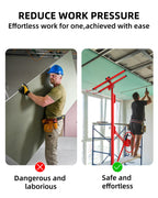 16FT Drywall Lift, Heavy Duty Sheetrock Hoist Jack with 360° Adjustable Telescopic Arm & 3 Lockable Wheels, 150Lb Capacity Steel Panel Lifter for Ceiling & Wall Installation, Solo Operation, Red