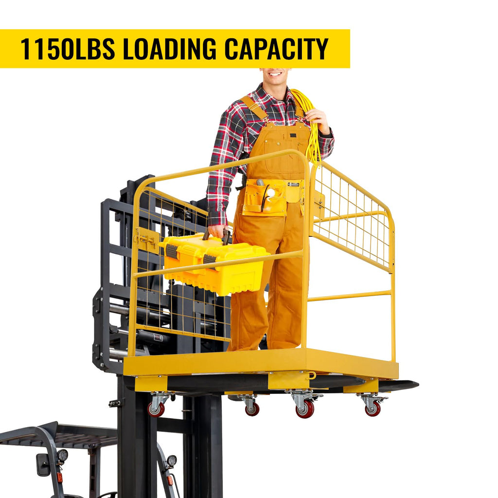 36"x36" Forklift Safety Cage, Foldable Forklift Work Platform,Forklift Man Basket 1200lbs Capacity with Protective Guardrail Chian for 1-3 People Drain Hole, Perfect for Aerial Work,36"-A